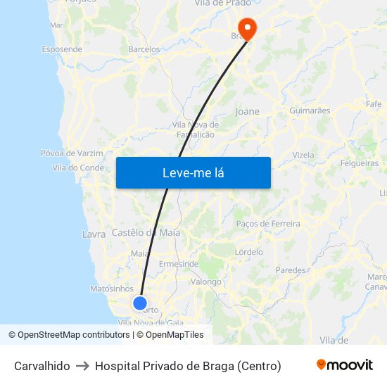 Carvalhido to Hospital Privado de Braga (Centro) map