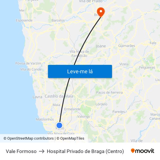 Vale Formoso to Hospital Privado de Braga (Centro) map