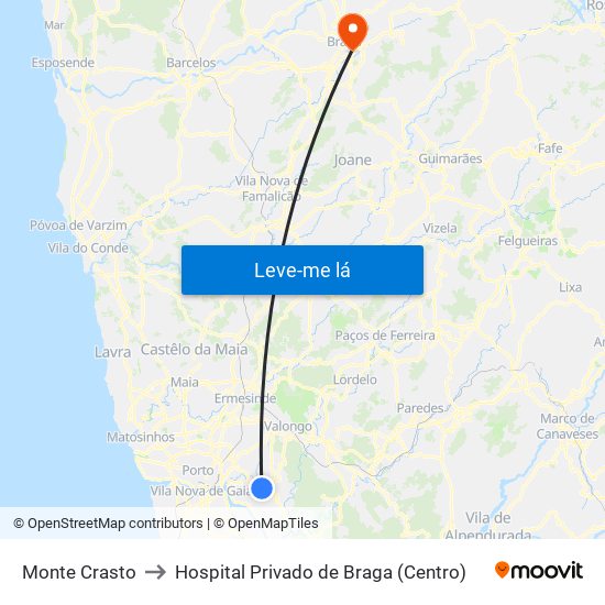 Monte Crasto to Hospital Privado de Braga (Centro) map