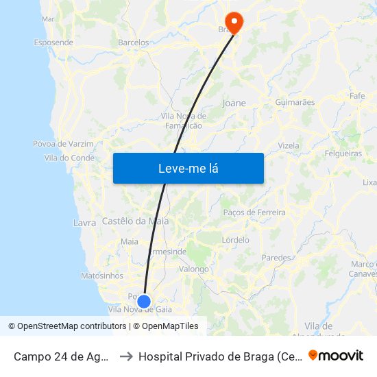 Campo 24 de Agosto to Hospital Privado de Braga (Centro) map