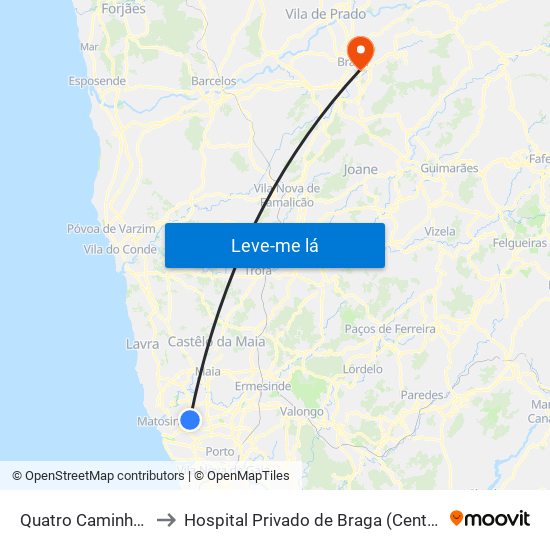 Quatro Caminhos to Hospital Privado de Braga (Centro) map