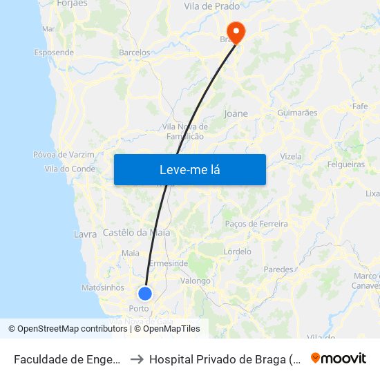 Faculdade de Engenharia to Hospital Privado de Braga (Centro) map