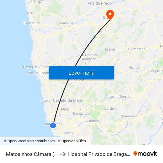 Matosinhos Câmara (Matc1) to Hospital Privado de Braga (Centro) map