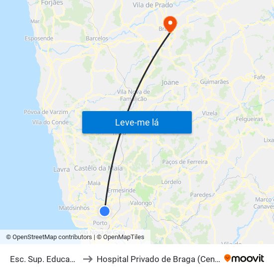 Esc. Sup. Educação to Hospital Privado de Braga (Centro) map