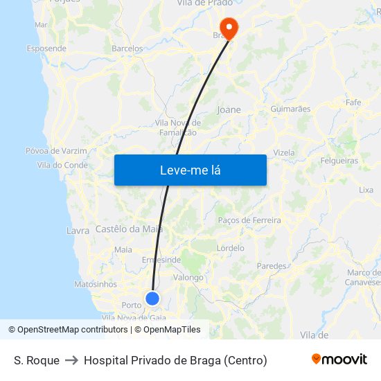 S. Roque to Hospital Privado de Braga (Centro) map