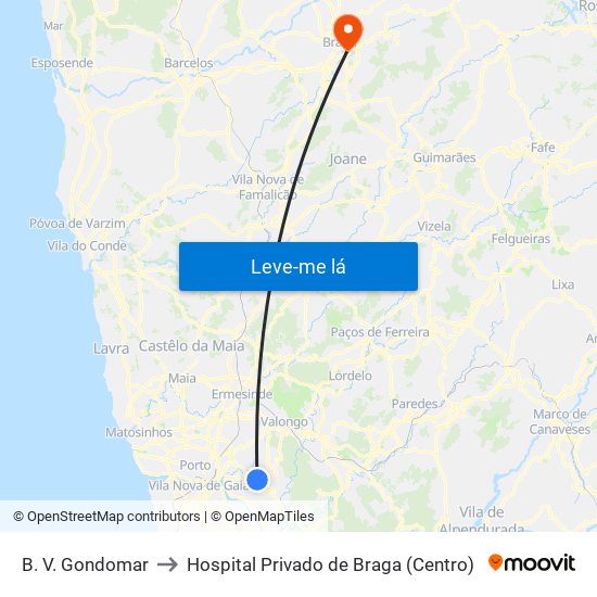 B. V. Gondomar to Hospital Privado de Braga (Centro) map