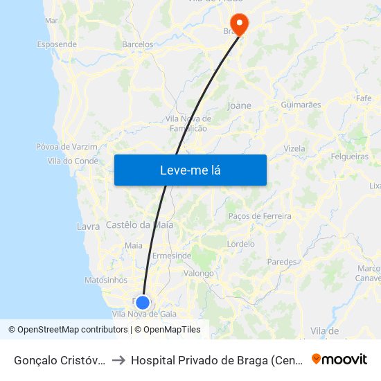 Gonçalo Cristóvão to Hospital Privado de Braga (Centro) map