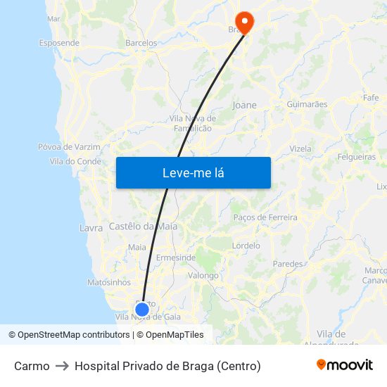 Carmo to Hospital Privado de Braga (Centro) map