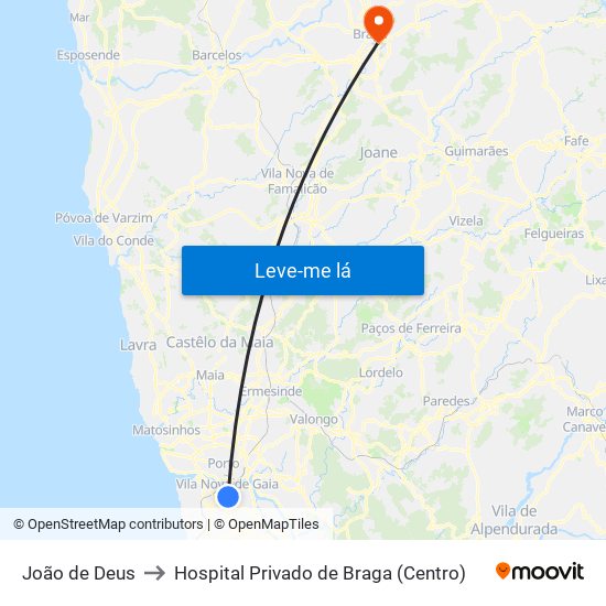 João de Deus to Hospital Privado de Braga (Centro) map
