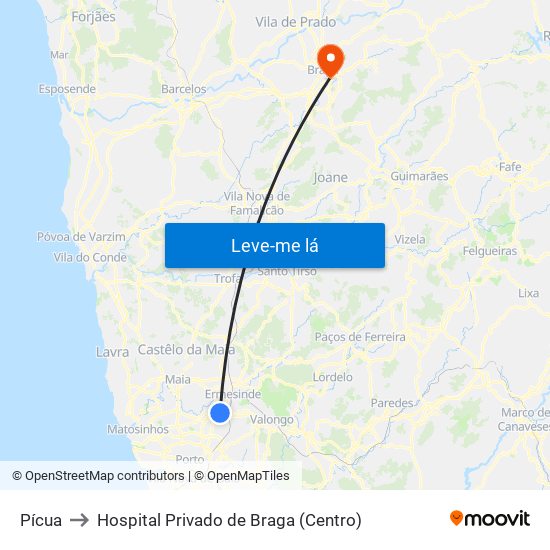 Pícua to Hospital Privado de Braga (Centro) map