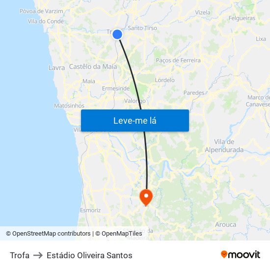 Trofa to Estádio Oliveira Santos map