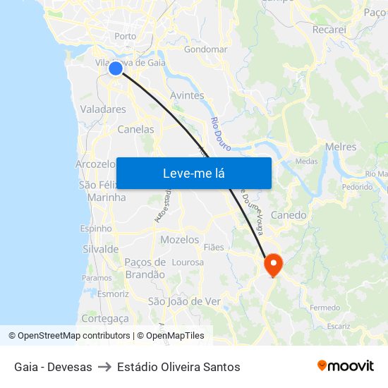 Gaia - Devesas to Estádio Oliveira Santos map