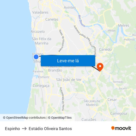 Espinho to Estádio Oliveira Santos map