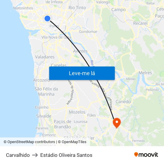 Carvalhido to Estádio Oliveira Santos map