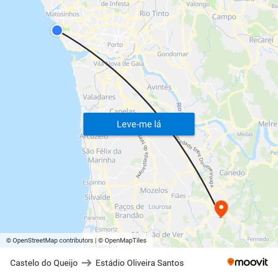 Castelo do Queijo to Estádio Oliveira Santos map