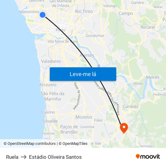 Ruela to Estádio Oliveira Santos map
