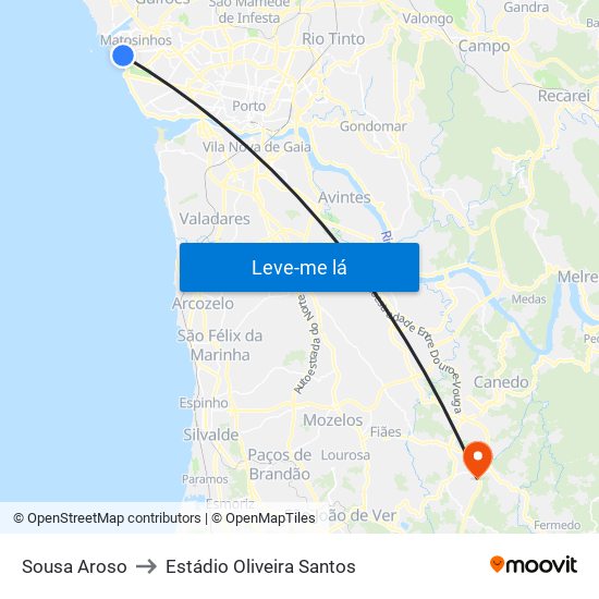 Sousa Aroso to Estádio Oliveira Santos map