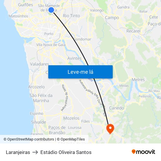 Laranjeiras to Estádio Oliveira Santos map