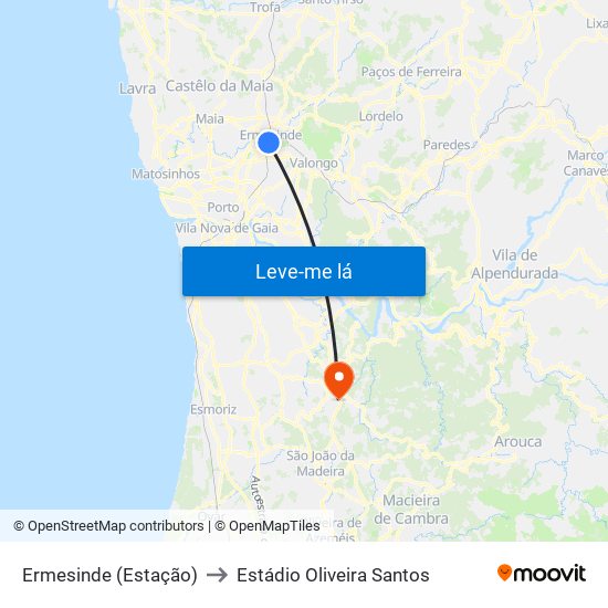 Ermesinde (Estação) to Estádio Oliveira Santos map