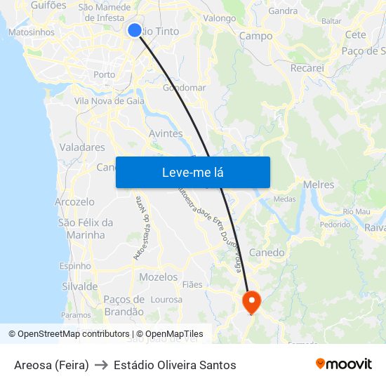 Areosa (Feira) to Estádio Oliveira Santos map
