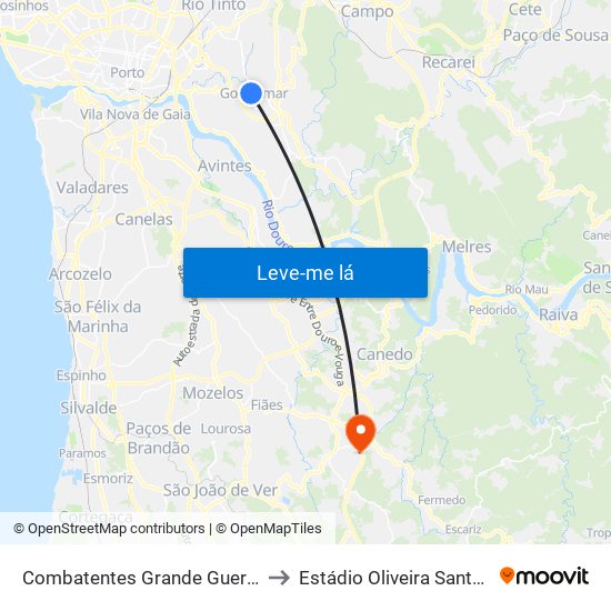 Combatentes Grande Guerra to Estádio Oliveira Santos map