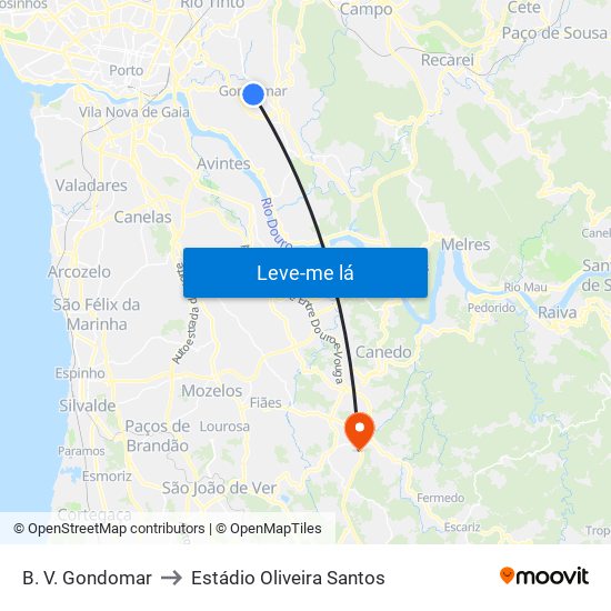 B. V. Gondomar to Estádio Oliveira Santos map