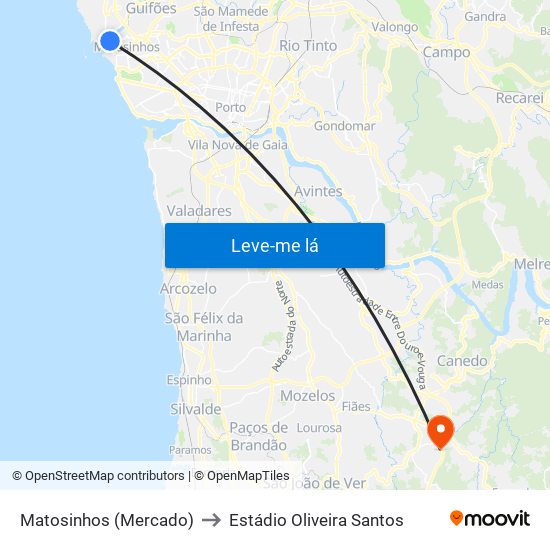 Matosinhos (Mercado) to Estádio Oliveira Santos map