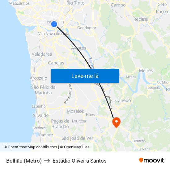 Bolhão (Metro) to Estádio Oliveira Santos map