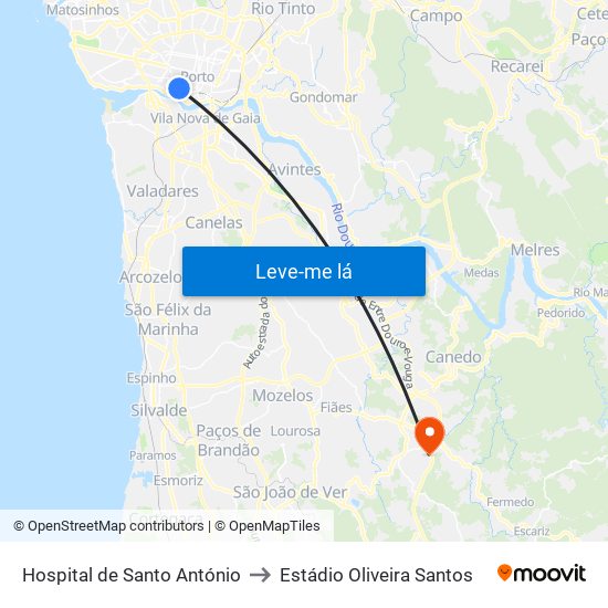Hospital de Santo António to Estádio Oliveira Santos map