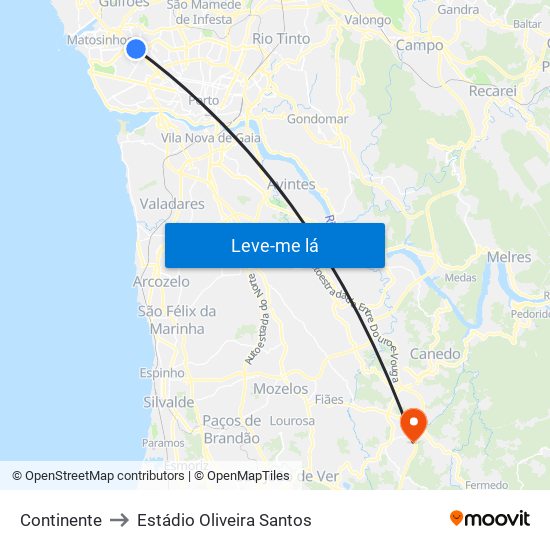 Continente to Estádio Oliveira Santos map