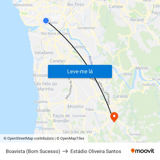 Boavista (Bom Sucesso) to Estádio Oliveira Santos map