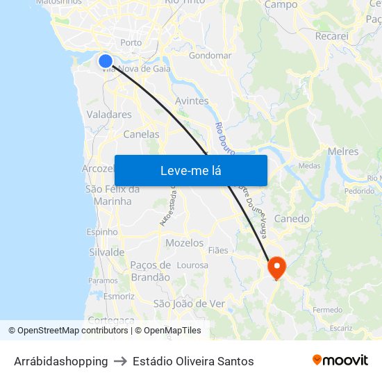 Arrábidashopping to Estádio Oliveira Santos map