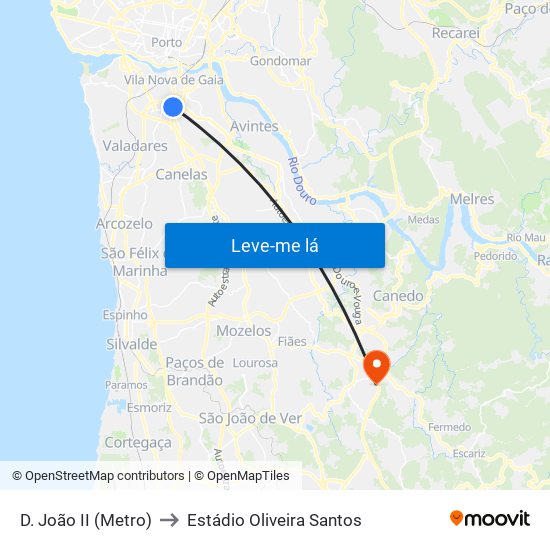 D. João II (Metro) to Estádio Oliveira Santos map