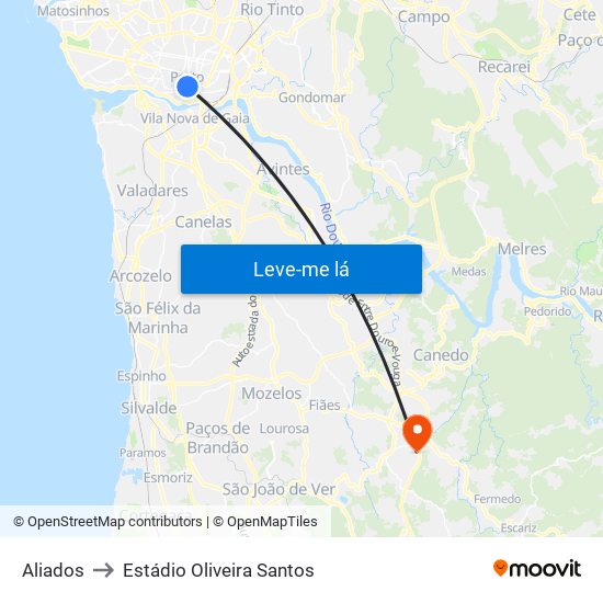 Aliados to Estádio Oliveira Santos map