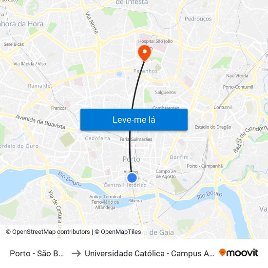 Porto - São Bento to Universidade Católica - Campus Asprela map