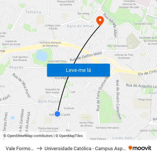 Vale Formoso to Universidade Católica - Campus Asprela map