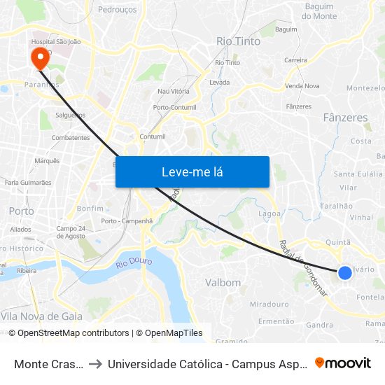 Monte Crasto to Universidade Católica - Campus Asprela map