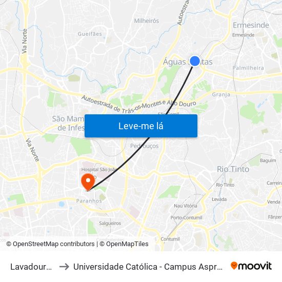 Lavadouros to Universidade Católica - Campus Asprela map