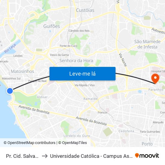 Pr. Cid. Salvador to Universidade Católica - Campus Asprela map