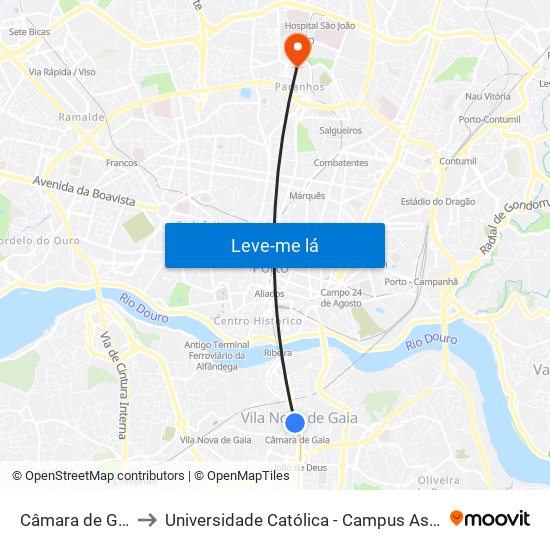 Câmara de Gaia to Universidade Católica - Campus Asprela map