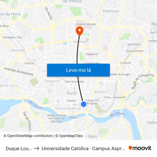 Duque Loulé to Universidade Católica - Campus Asprela map