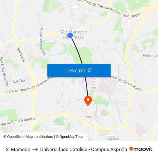 S. Mamede to Universidade Católica - Campus Asprela map