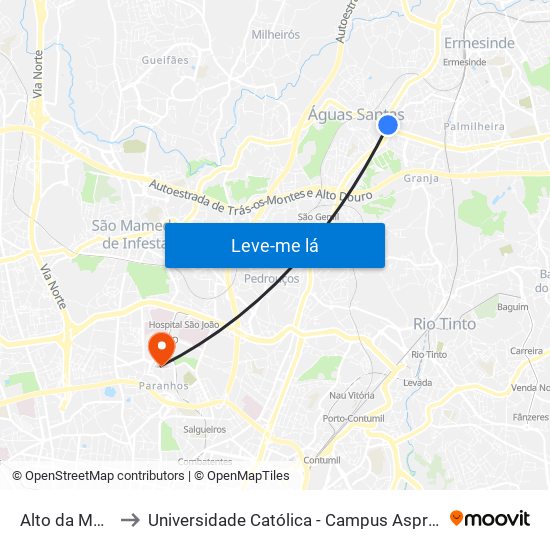 Alto da Maia to Universidade Católica - Campus Asprela map