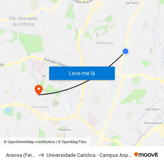 Areosa (Feira) to Universidade Católica - Campus Asprela map