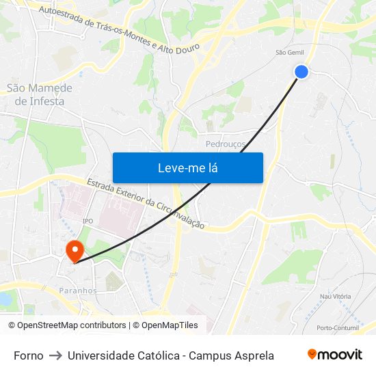 Forno to Universidade Católica - Campus Asprela map