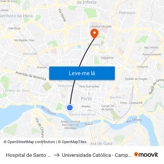 Hospital de Santo António to Universidade Católica - Campus Asprela map