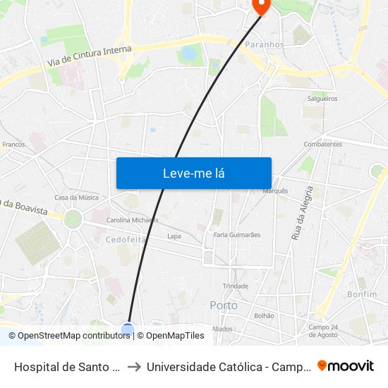 Hospital de Santo António to Universidade Católica - Campus Asprela map