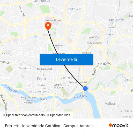 Edp to Universidade Católica - Campus Asprela map