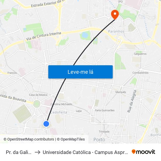 Pr. da Galiza to Universidade Católica - Campus Asprela map