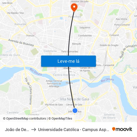 João de Deus to Universidade Católica - Campus Asprela map